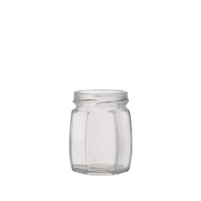 Xuzhou manufacturer unique 100 ml food jam glass hexagon honey jar with metal lid 
