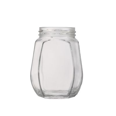 Design unique shape cheap 380 ml wide mouth food honey glass clip top jar with screw lid 