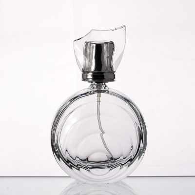 Hot Sale Transparent 90ml Empty Round Simple Lotion Liquid Cosmetic Spray Glass Bottle Customized Glass Perfume Bottle 