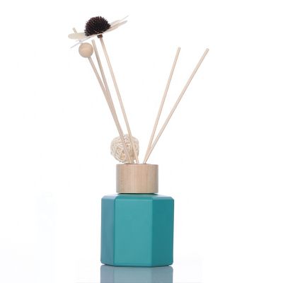 100ml Blue Color Aroma Decorative Glass Reed Diffuser Bottle With Aluminum Cap