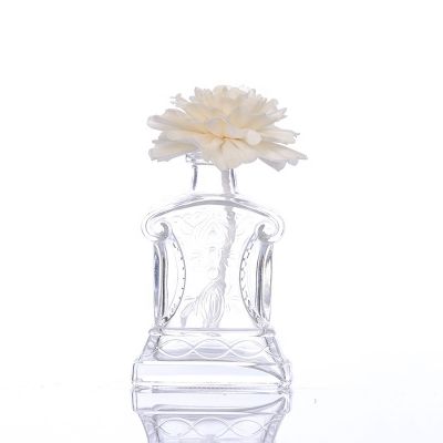 Home Decorative 80ml Empty Sculptured Pattern Vase Round Crystal Glass Fragrance Diffuser Bottle 