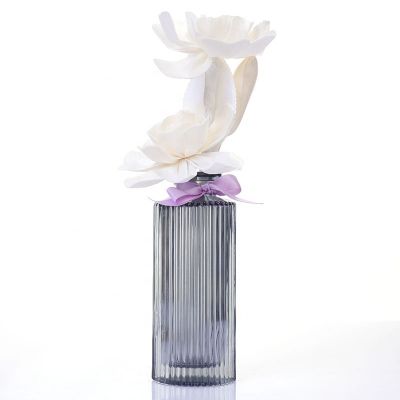 Wholesale 140ml Decorative Gray Vertical Stripe Glass Perfume Aroma Fragrance Reed Diffuser Bottles 