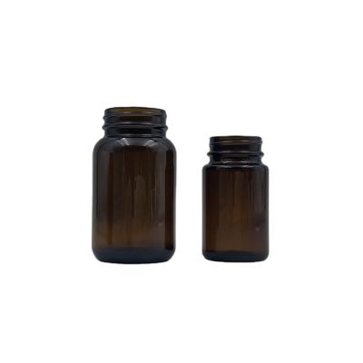75ml 150ml amber glass wide mouth round bottle pill medicine bottle with aluminum screw cap 