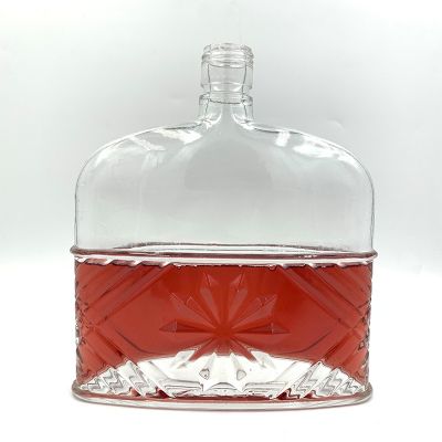 700ml Floral Print Flat Round Transparent Wine Glass Bottle 