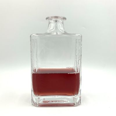 700ml Square Transparent Wine Whiskey Empty Glass Bottle With Sandblasted Design