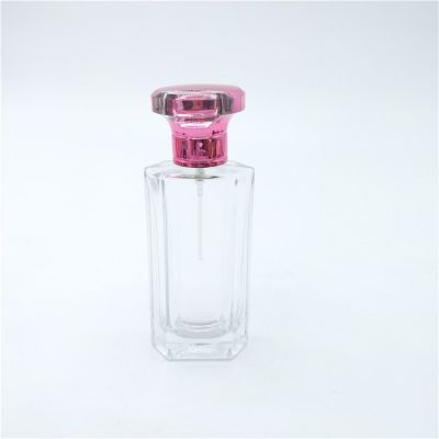 Women rose pink luxury cap travel perfume bottle glass 50ml high quality empty perfume oil oil bottles
