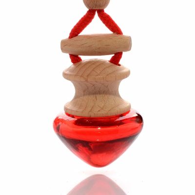 8ml heart shape empty glass perfume refillable hanging car fragrance bottle with wooden cap 