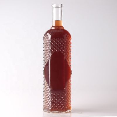 China Wholesale Embossed 75cl Bottle Whisky Clear See Empty 750ml Bottles Whisky Glass With Label Area 