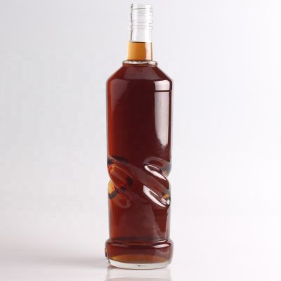Custom Logo Ropp Finish 750ml Glass Bottles For Whiskey Creative Clear Round 75cl Whisky Bottle 