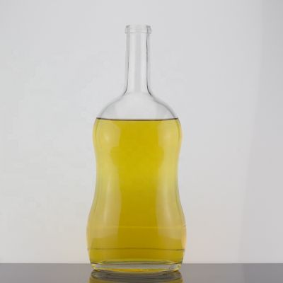 Long Neck Design Cork Sealed Gourd Shape Clear 700ml Tequila Glass Bottle