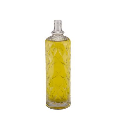 China Supplier Selling Empty Embossed Design Liquor Glass Bottle With Cork