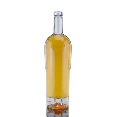 burning mountain bottom 750ml round clear rum whiskey vodka gin tequila super flint glass bottle with bar top 