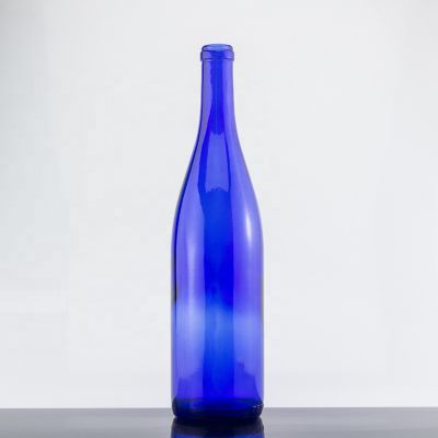 Hot Sale Round Thin Bottom Blue Painting Bottle 750 Ml Wine Glass Bottle With Cork Stopper 