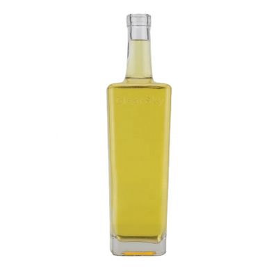 Square Shape Customized Logo And Design Liquor Glass Bottle For Vodka Whiskey With Cork Top 750ml
