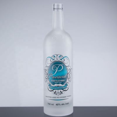 High Quality Round Shape 750ml Frosted Design Vodka Glass Bottle With Decal Logo 