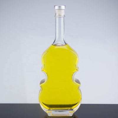 Special Design Violin Shape Bottle For Liquor 750ml Thick Bottom Luxury Clear Glass Bottle With Corks 