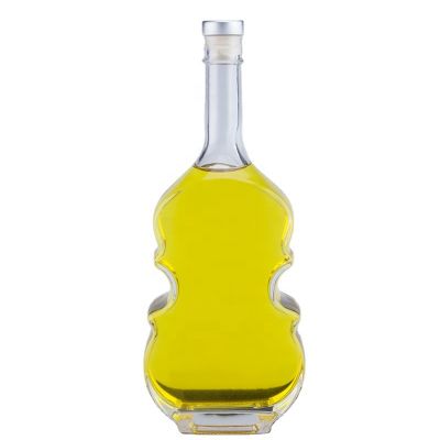 Unique Violin Shape Customized Color And Logo High Flint Transparent Liquor Glass Bottle For Vodka Whiskey 750ml With Cork Top