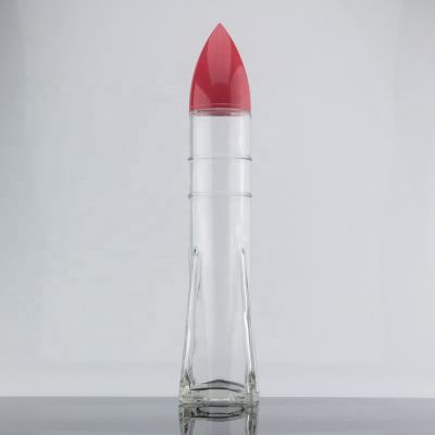Unique Rocket Shape Super Flint Glass 500 Ml Liquor Spirit Glass Bottle With Red Plastic Cap 
