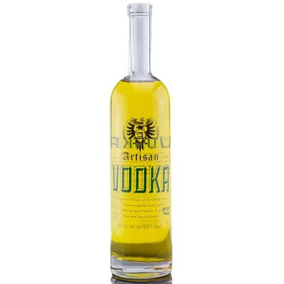 Factory Classic Thin Flat Shape Creative Printing Decoration Design 750ml 700ml Vodka Wine Glass Bottle For Cork Stopper