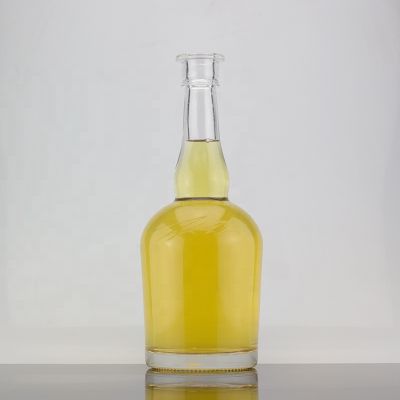 Custom Design Long Neck 750ml Cork Sealed Transparent Brandy Glass Bottle