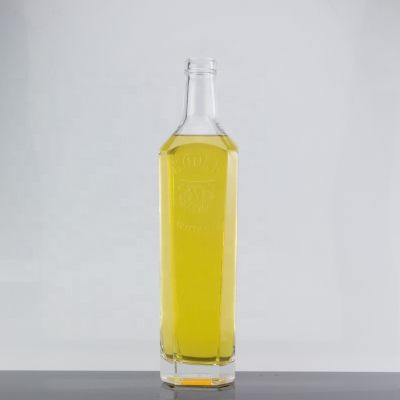 Engraving Design Square Shape Transparent 750ml Tequila Glass Bottle For Corks 