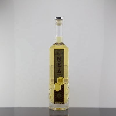 Custom Embossed Design Luxury 500ml Vodka Glass Bottle With Cork Sealed