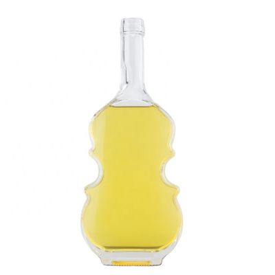 750ml Latest Model Unique Volin Shape Custom Design Professional Super Flint Glass Bottle For Liquor Vodka Whiskey With Cork Top