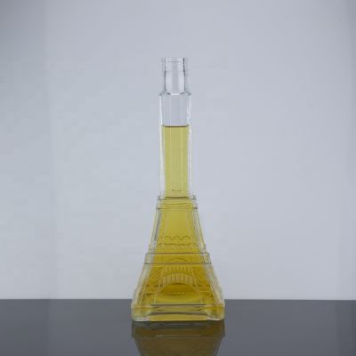 Custom Eiffel Tower Shape Cork Sealed 500ml Spirits Liquor Glass Bottle 