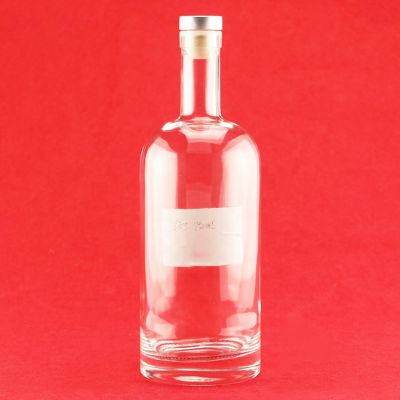 Wholesale Classic Design Round Shape Glass Bottle 750ml Clear Transparent Short Neck Spirit Glass Bottle 