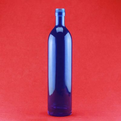 Wholesale Blue Glossy Glass Liquor Bottles Blue Empty Glass Beverage Bottles