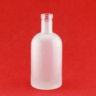Round Shape Frosted Semilucent Glass Bottle 0.75L Liquor Small Mouth Glass Bottles With Cork Closures 