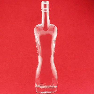 New Fancy Beautiful Light Glass Bottle Unique Shaped Empty Liquor Glass Bottle With Golden Lid 