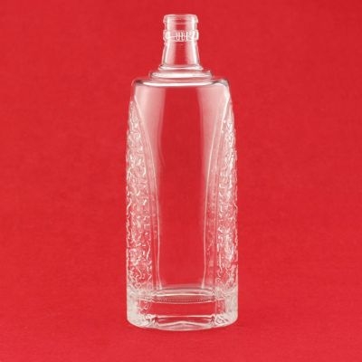 Custom 750ml 500ml Crystal Flint Embossed Logo Brandy Spirits Whiskey Vodka Glass Bottle 