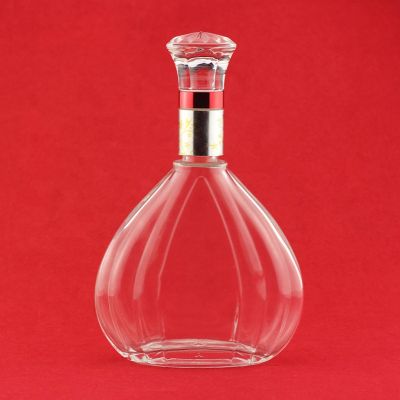 Flat Clear Brandy Glass Bottles With Lid Empty Flat Whisky Bottle With Glass Lid