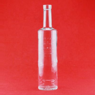 Wholesale Glass Liquor Bottles round engraving gin vodka glass bottle with cork