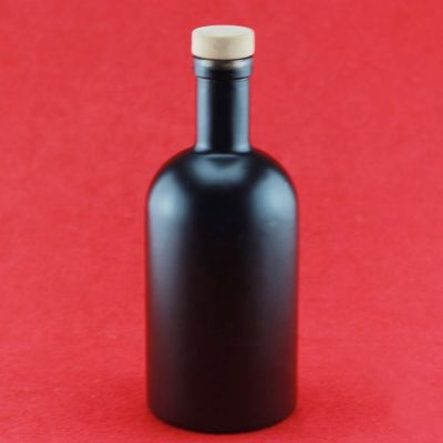 Customized 375ml 500ml 750ml Black Bordeaux Burgundy Wine Flat Glass Bottle With Cork Stopper 