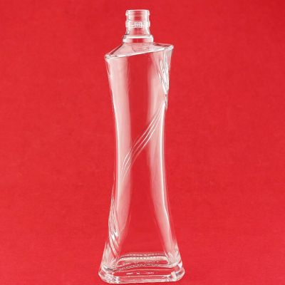 Hot Sell Slim Waist Small Mouth Clear Transparent Whiskey Glass Bottle 750ml