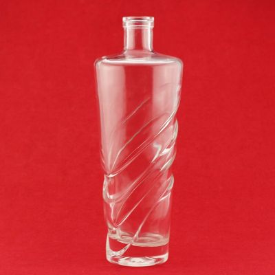 Custom Design Twist Shape Round Liquor Bottle Flat Shoulder 750ml Glass Vodka Bottles With Cork Stoppers 