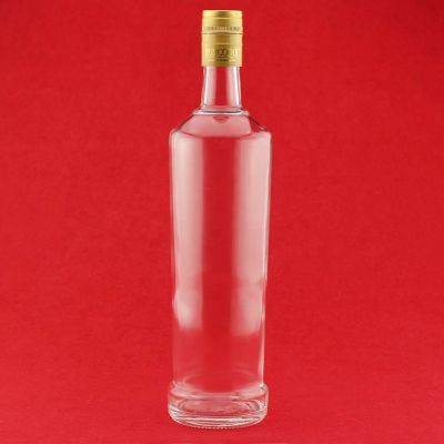 High Thin Round Shape Glass Vodka Bottle Empty Clear Spirit Glass Bottle 750ml With Aluminum Cap 