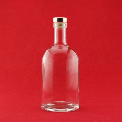Popular Design Boston Round Bottle Gin Glass Bottles 500ml Glass Liquor Bottles With Cork Stoppers 