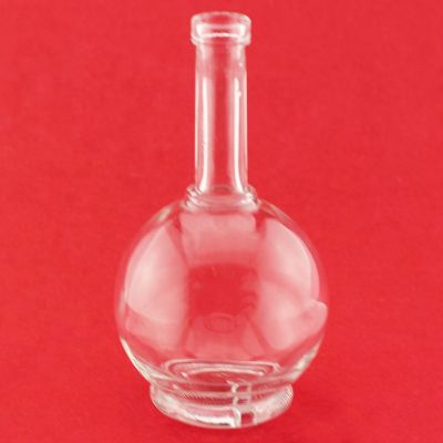 Wholesale Empty Round Shape Long Neck Heavy Bottom Gin Tequila Glass Bottle With Cork Cap 