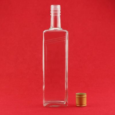 500ml Flint Glass Empty Rum Square Bottle Clear Glass Tequila Bottle Glass Spirits Bottle With Ropp Cap 