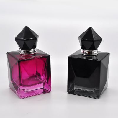 china manufacturer 100ml purple black two-color square cut face perfume bottle