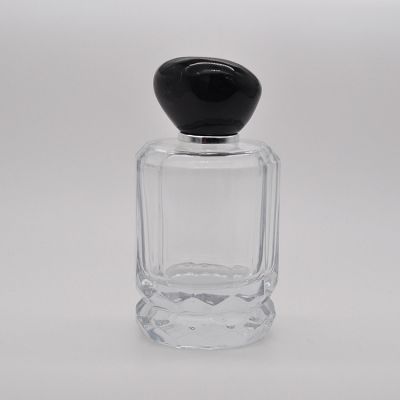100 ml Empty high quality transparent OEM glass perfume bottle with mist sprayer black stone cap