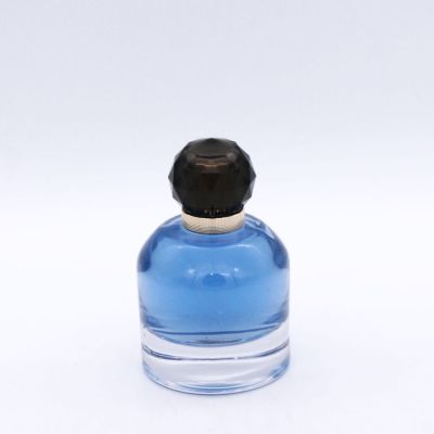 oblate round fancy with rectangle groove high quality glass perfume bottles 