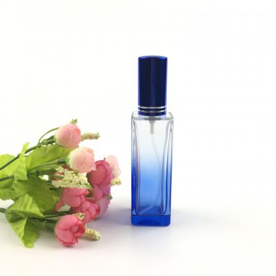 50ml wholesale rectangular glass blue bottle perfume with 18mm aluminium sprayer 