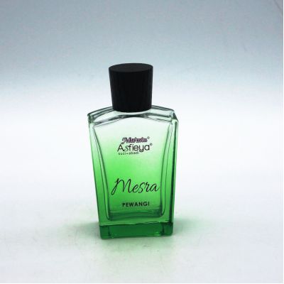 custom luxury gradual coating green empty perfume glass bottle 50ml with wooden cap 