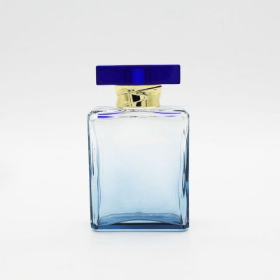 wholesale blue gradual coating fancy rectangle 100ml perfume glass bottle 