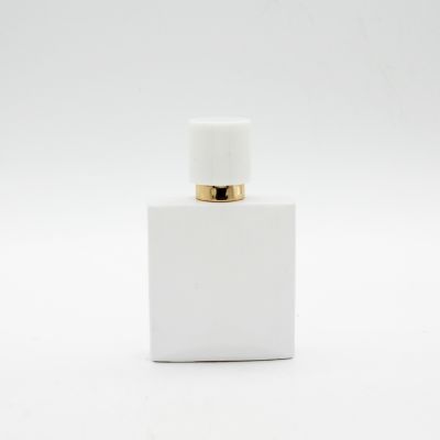 wholesale fancy crimping white coating rectangle empty 50ml perfume glass bottle