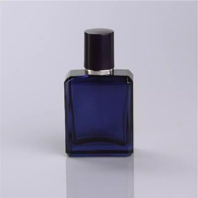 China Supplier 25ml Fine Mist Spray Whole Coating Blue Transparent Square Perfume Glass Bottle 